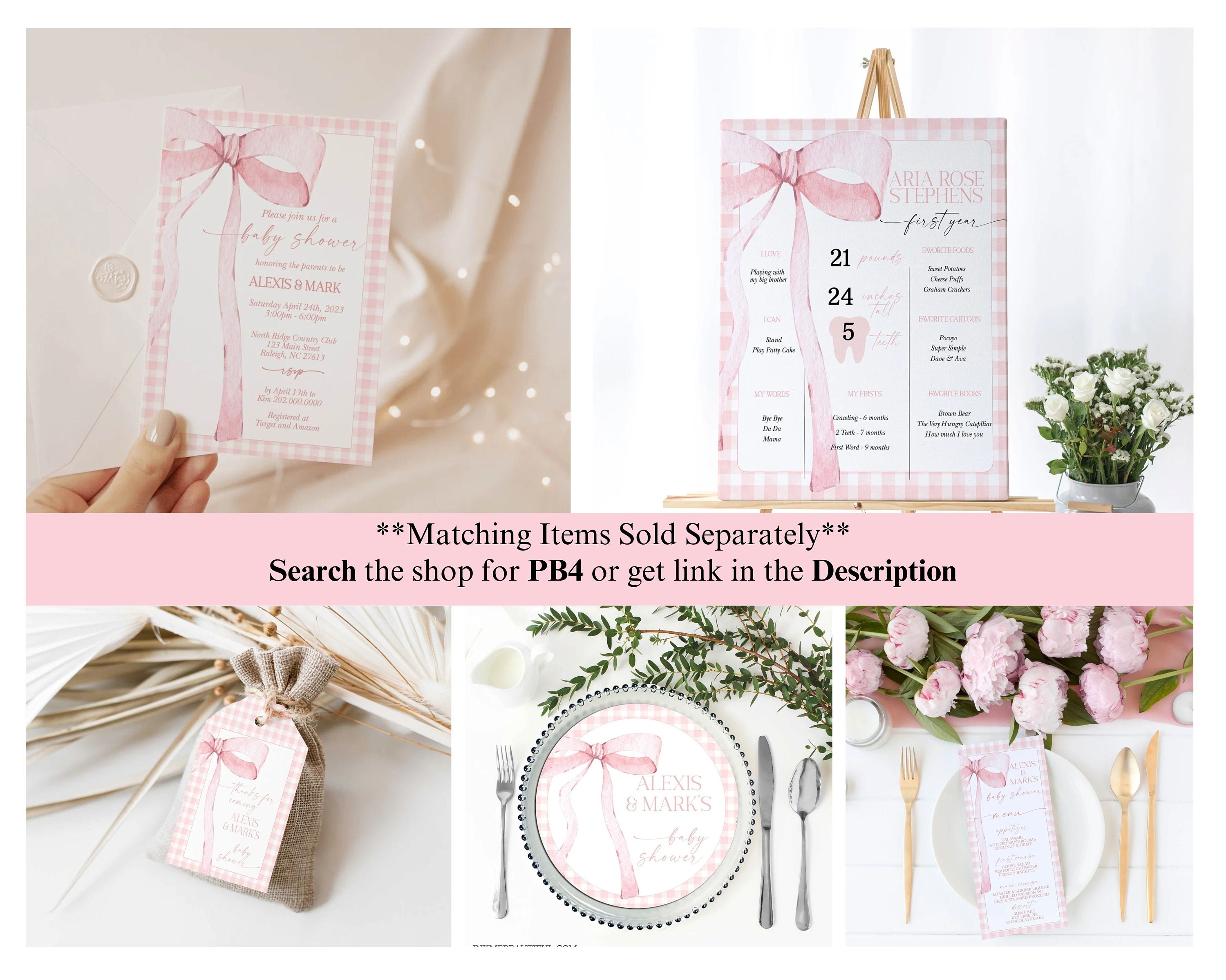 Pink Ribbon G Raffle DIGITAL File Pink Gingham Diaper Raffle Sign Pink Bow Watercolor Ribbon ...