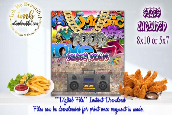 DIGITAL FILE Food Sign, 5x7 and 8x10, Hip Hop Throwback 80s 90s House Party, 80s baby, 90s baby, HH01 Il_570xn