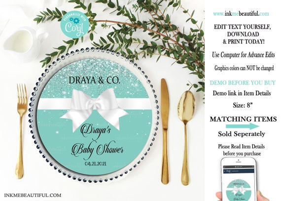 EDITABLE Paris Blue | Plate or Charger Plate Insert | Blue Paris Theme | Parisian Theme | Baby Shower | 1st Birthday | Bridal Shower Il_570xn
