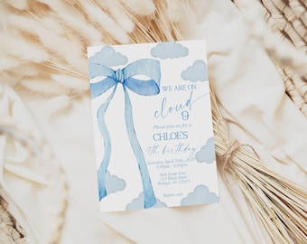 EDITABLE Cloud Nine Birthday Invite Modern Cloud Minimalist Gender Neutral Baby Shower Invitation 9th Birthday Invite Digital Template C3