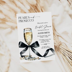 EDITABLE Pearls and Prosecco Bridal Shower Invitation Champagne Bubbly Invite Brunch Bridal Shower Minimalist Template
