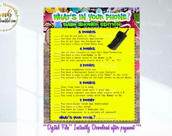 DIGITAL FILE  What&#39;s in Your Phone, 5x7, Hip Hop Baby Shower Games, Throwback 80s 90s House Party, 80s baby, 90s baby, H001