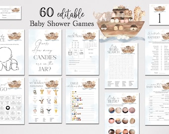 EDITABLE Noah's Ark Baby Shower Games Bundle, Two by Two Baby Shower Game PackGames Digital Template Bible Stories NA22
