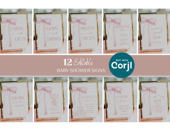 Digital File Pink Bow Cards and Gifts Sign Pink Watercolor Ribbon Minimalist Baby Shower Signs First Birthday Sign Baby Sprinkle Minimal PB1