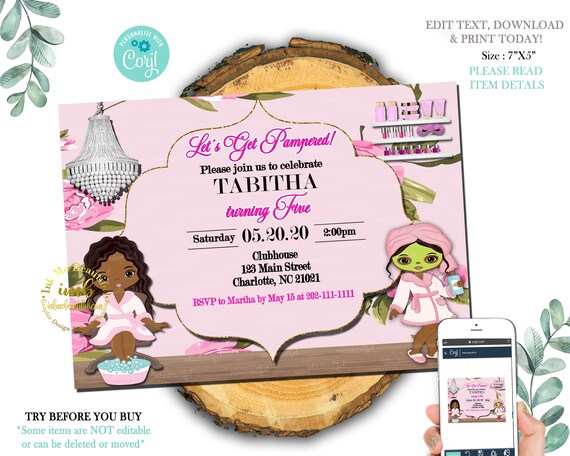 EDITABLE | Spa Party Invite | Spa Invitation |Spa Birthday Party | Pamper Party | Sleep Over Party | SP-067 Il_570xn