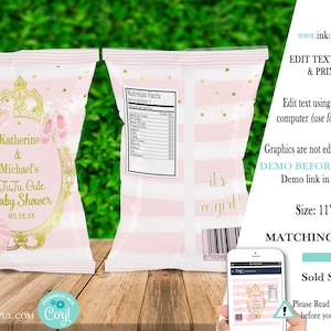 EDITABLE TuTu Baby Shower Chip Bag | TuTu Baby | TuTu Cute | Pink and Gold | Girl Baby Shower | Tutu Baby Shower Games | TU-002