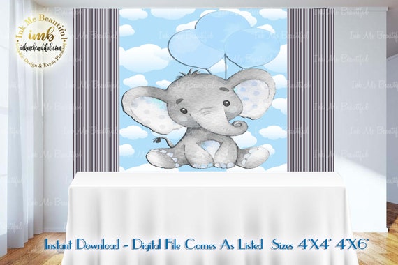 Candy Table Backdrop, Baby Shower, Birthday Party, Blue Elephant, Flowers, Floral 4x4 and 4wx6h, Baby Blue Elephant Il_570xn