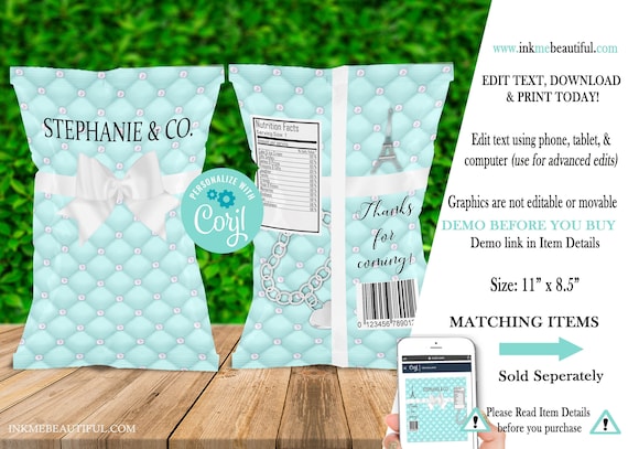 EDITABLE Chip Bag | Blue Paris Theme | Parisian Theme | Baby Shower | 1st Birthday | Bridal Shower Il_570xn