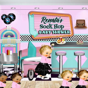 DIGITAL FILE 50's Diner Backdrop, Retro Diner Backdrop, 1950's Drive in American Restaurant, Vintage, Backdrop, Poster, Banner, Candy Table