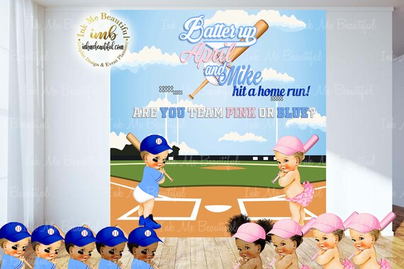 DIGITAL FILE Baseball Gender, Team Pink, Team Blue, Batter Up, Reveal Back Drop Poster Signage Decor Il_570xn