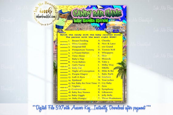 DIGITAL FILE Hip Hop Candy Bar Game, 5x7, Hip Hop Baby Shower Games,Throwback 80s 90s House Party, 80s 90s baby, FP01 Il_570xn
