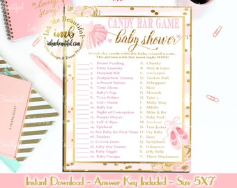 Digital File  Candy Bar Game, TuTu Baby, TuTu Cute, Pink and Gold Girl Baby Shower , DIGITAL FILE, Tutu Baby Shower Games, TU-002