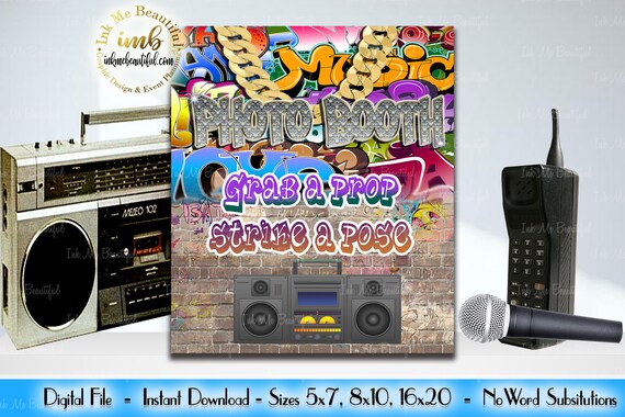DIGITAL FILE Photo booth Sign, Photobooth Sign, Hip Hop Throwback 80s 90s House Party, 80s baby, 90s baby, HH01 Il_570xn