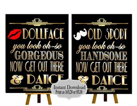 PRINTABLE Bathroom Sign,Gatsby party decoration, Roaring 20s Art deco,Wedding Sign, Wedding Decor, Dollfaces, Old Sport Il_570xn