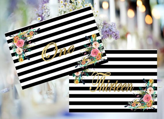 Wedding Table Number, Black and White Striped Wedding Decor, Burlap Table Numbers, Il_570xn