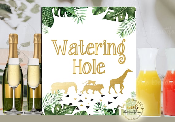 DIGITAL FILE Watering Hole, Baby Shower , Safari Theme Baby Shower, Wild One Birthday Decor, Gold Safari Birthday Party, SA-20 Il_570xn