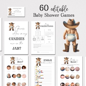 MODIFICABILI Pacchetto giochi per baby shower da cowboy Un piccolo cowboy è in arrivo Pacchetto giochi Country Western Baby Wild West Baby Shower Rodeo C9