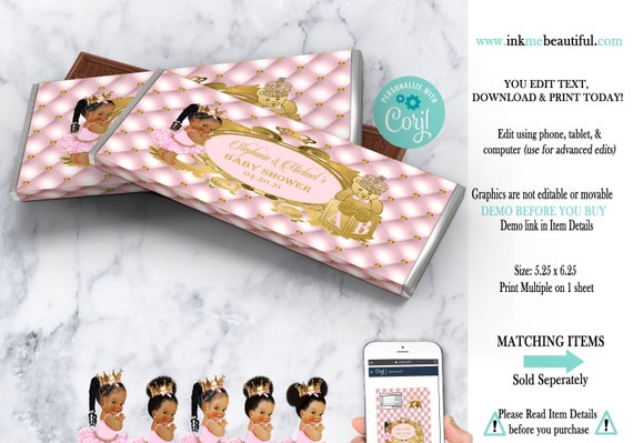 EDITABLE Pink and Gold Royal Baby Candy Bar Label | Royal Baby Shower Décor | A Princess is On It's Way | Pink and Gold | RP04 Il_570xn