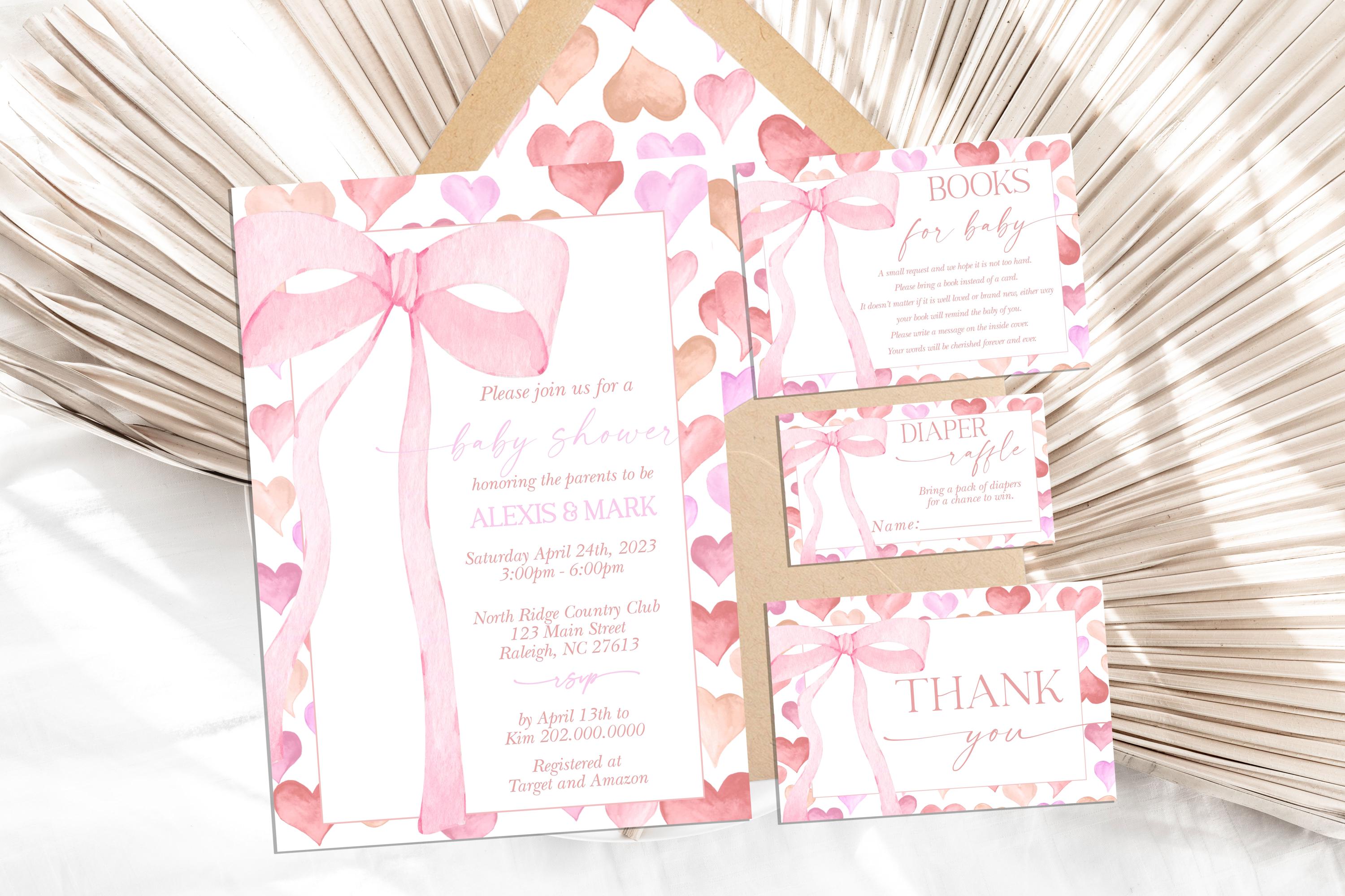 Pink Invitations Heart EDITABLE Heart Pink Bow Invitation Bundle Baby Shower, Valentine's Baby ...