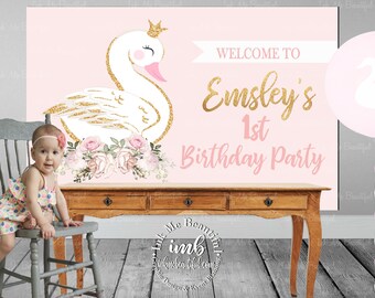 PRINTABLE Swan Backdrop, Dove, Birthday, Baby Shower, Candy Table, Photo Backdrop, Swan Lake, Swan Soiree, Birthday, Blush Pink SP098