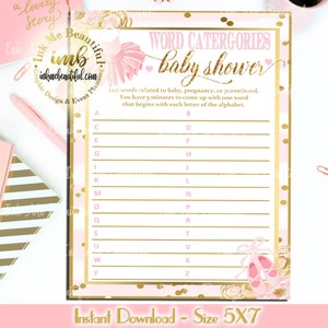 Digitale Datei Wort Kategorie, TuTu Baby, TuTu Cute, Rosa und Gold Mädchen-Babyparty, DIGITALE DATEI, Tutu-Babypartyspiele, TU-002