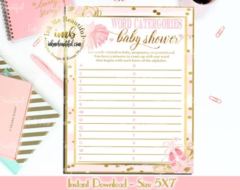 Digital File  Word Catergory, TuTu Baby, TuTu Cute, Pink and Gold Girl Baby Shower , DIGITAL FILE, Tutu Baby Shower Games, TU-002