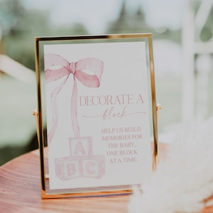 Digitale Datei Rosa Schleife Dekorieren Sie ein Block-Zeichen Aquarell Band Minimalistische Babypartyschilder Erster Geburtstag Zeichen Baby Sprinkle Minimal PB1