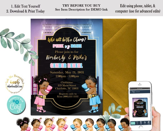 EDITABLE Boxer Baby Gender Reveal Invite, Boxer Theme, Boxing Baby Shower, Boxing Theme, Sports Baby Shower Il_570xn