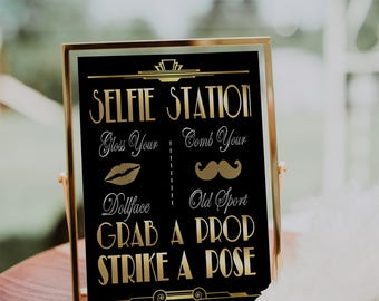 Gatsby Selfie Station Sign, Roaring 20s Photo Booth (Digital Download)