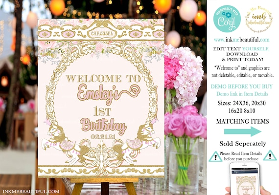 EDITABLE Horse Carousel Welcome Sign | Carousel Baby Shower| 1st Birthday | First Birthday | Baby Shower Il_570xn