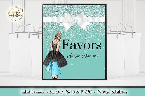 DIGITAL FILE | Favors Sign | Paris Blue Theme | Sparkle | Kid's Birthday | Birthday Party | Black Dress | Signs | Decor | PB08 Il_570xn