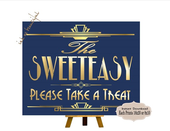 PRINTABLE Sweeteasy Candy sign,Gatsby party decoration, Roaring 20s Art deco,Wedding Sign, Wedding Decor, Candy Buffet Sign, Navy and Gold Il_570xn