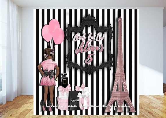 PRINTABLE Paris Theme Backdrop Birthday Party, Parisian Themed Backdrop, Striped Back Drop, Step and Repeat Il_570xn