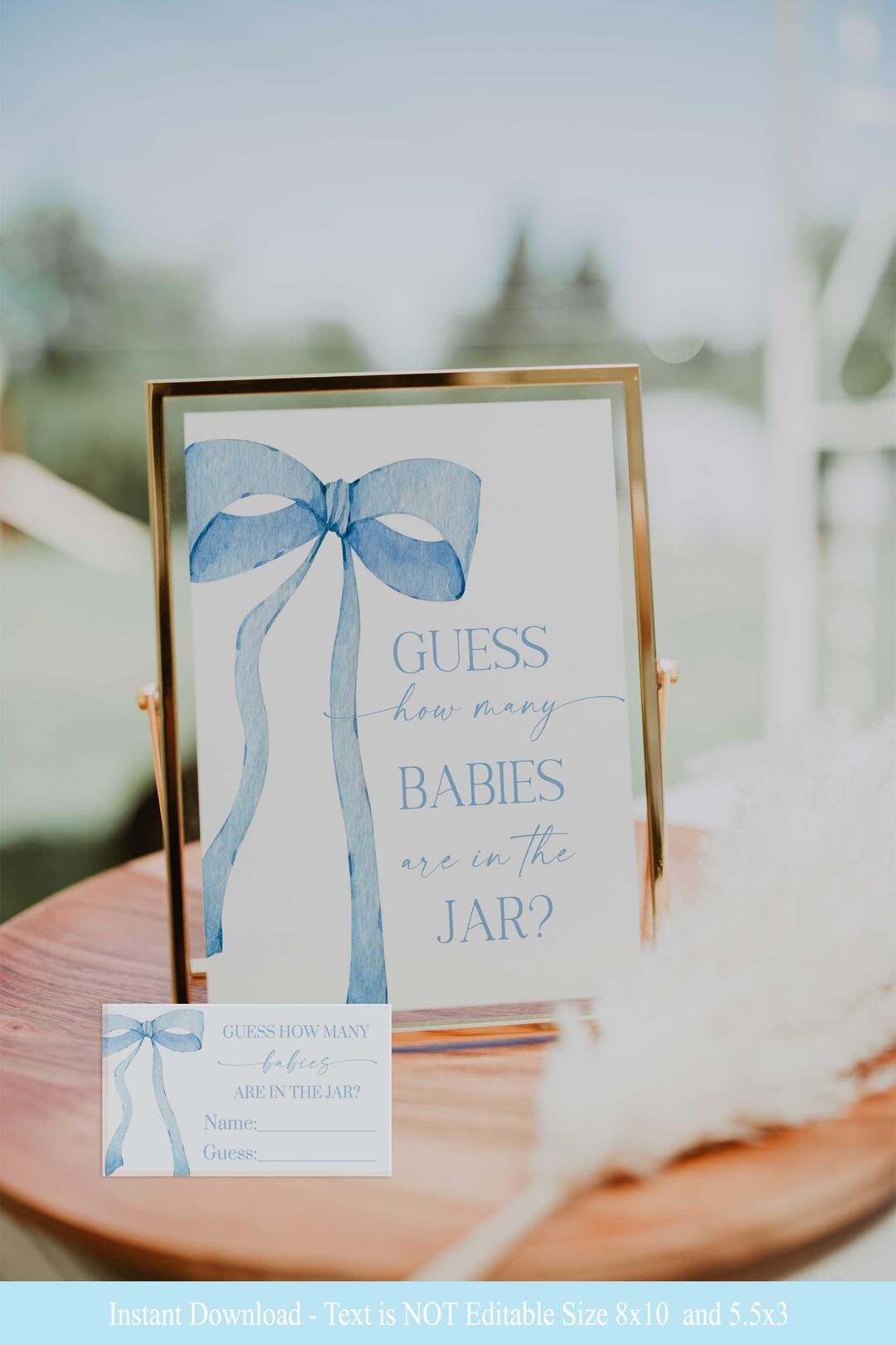 Digital File Blue Bow Guess How Many Game Sign Blue Watercolor Ribbon ...