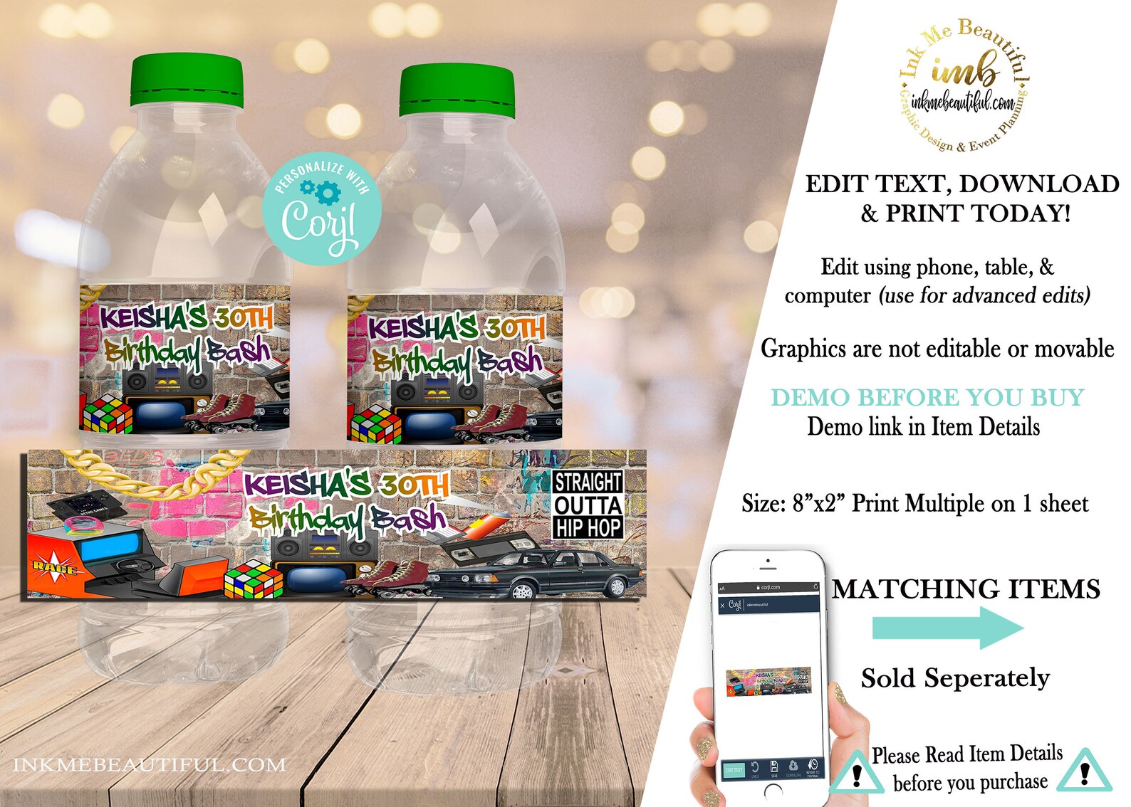 EDITABLE Hip Hop Throwback Baby Shower Water Bottle Labels| 90s Baby ...