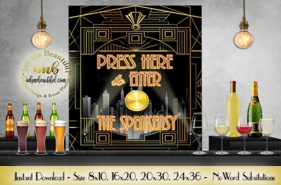 Printable Press Here To Enter Speakeasy Sign Roaring Twenties