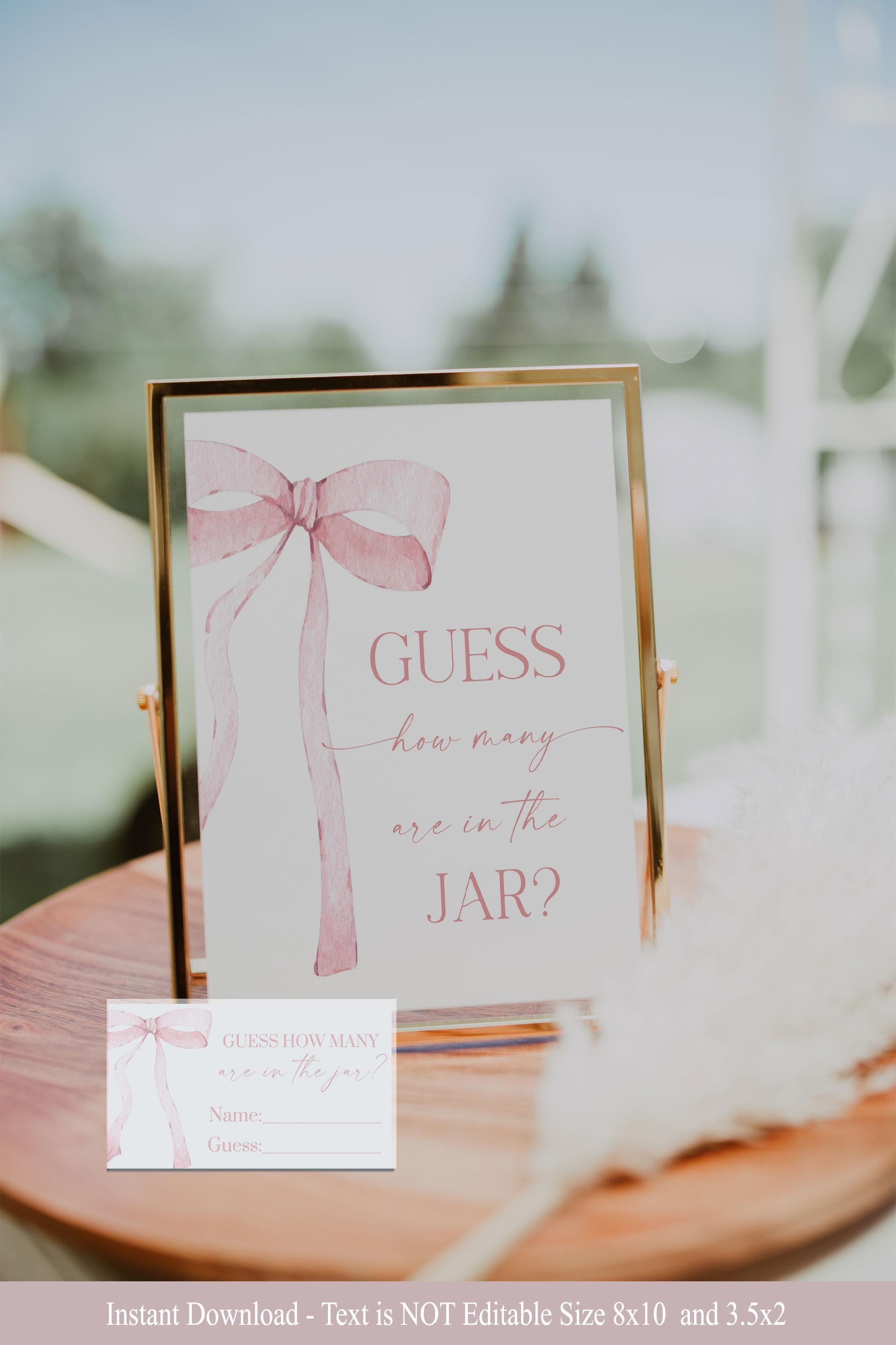 Digital File Pink Bow Guess How Many Game Sign Pink Watercolor Ribbon Minimalist Baby Shower Signs for Baby Sprinkle PB1