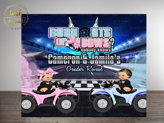 DIGITAL FILE 4 Wheeler| Burnouts or Bows Gender Reveal Backdrop | Poster Signage | Party Decor | Burn outs or Bows | Motorcycle | Il_570xn