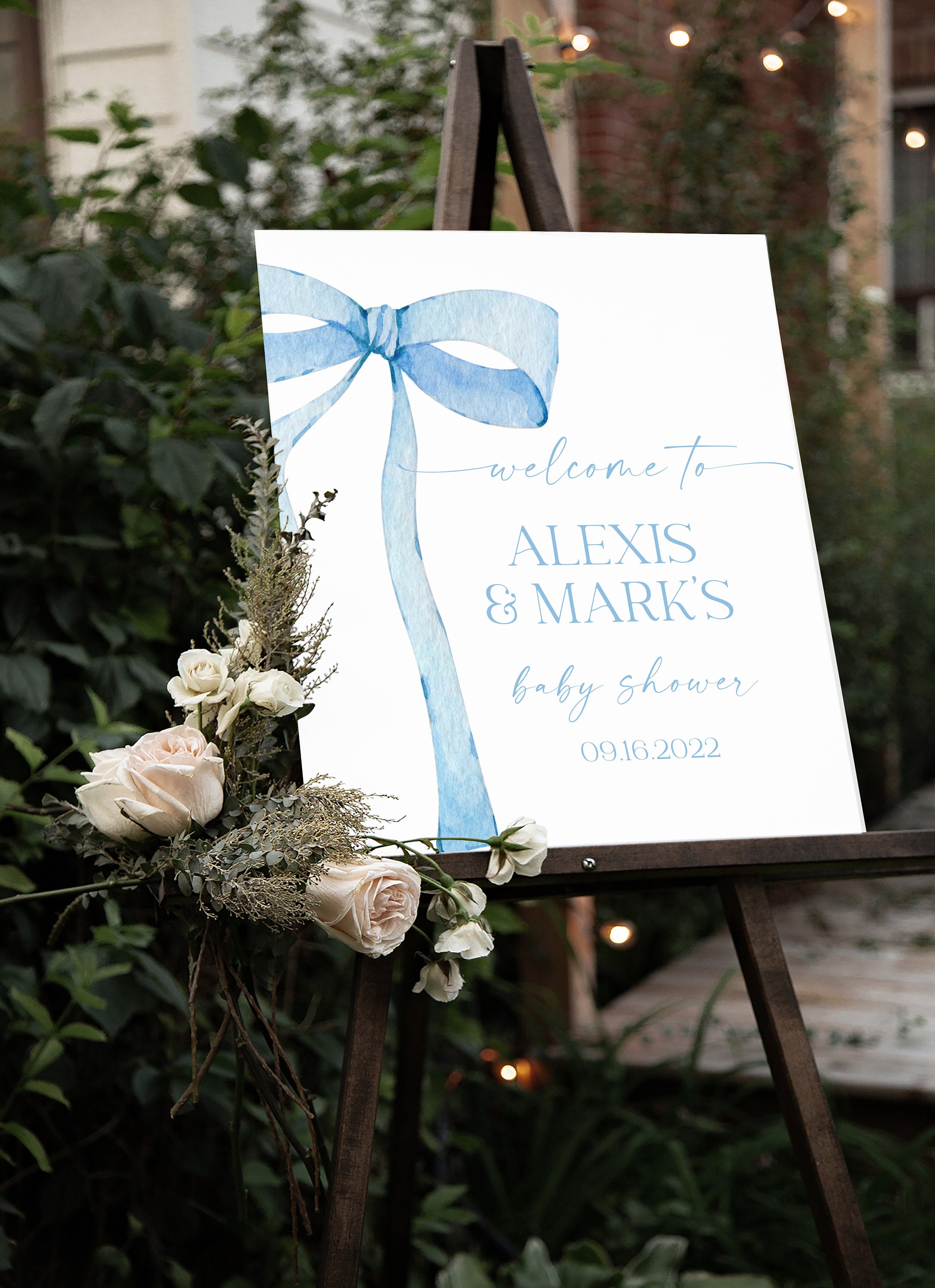EDITABLE Blue Bow Welcome Sign for Baby Shower, Baby Shower Blue Bow ...