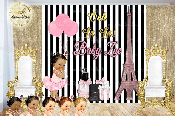 PRINTABLE Paris Theme Backdrop, Parisian Themed Backdrop, Baby Shower Striped Back Drop, Step and Repeat Il_570xn
