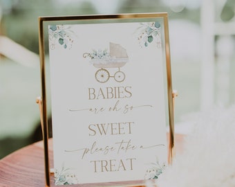 Digital File Greenery Babies are Sweet Sign 8x10 Modern Vintage Baby Carriage Sign Baby Sprinkle Minimalist Baby Shower Signs CG8