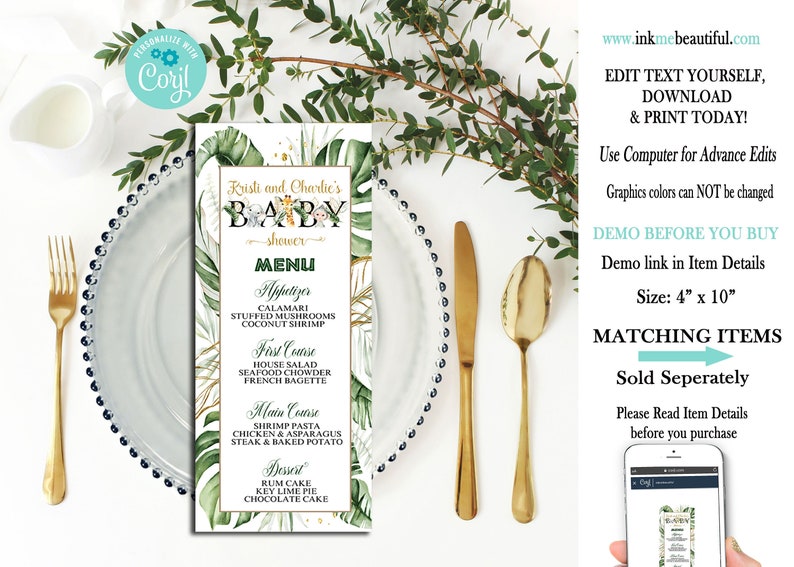 EDITABLE Jungle Safari Menu First Birthday Baby Shower Safari Theme Wild One Safari Birthday Party Decor SA29 image 1