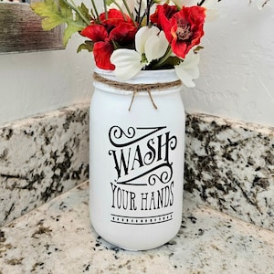 Wash Your Hands Bathroom Vase: White Painted Glass, Home Decor