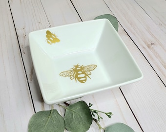 Gold Bee Ring Dish: Jewelry Holder, Nature Lover Gift