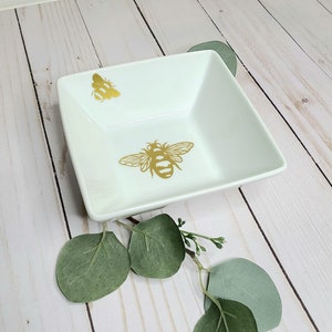 Gold Bee Ring Dish: Jewelry Holder, Nature Lover Gift