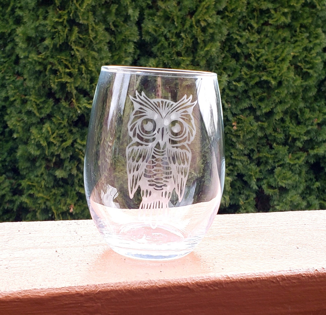Etched Owl Wine Glass Owl Gifts Gift for Bird Lover Etsy