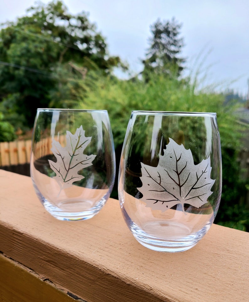 Fall Leaves Glass Set Etched Wine Glass Etched Maple Leaf Etsy