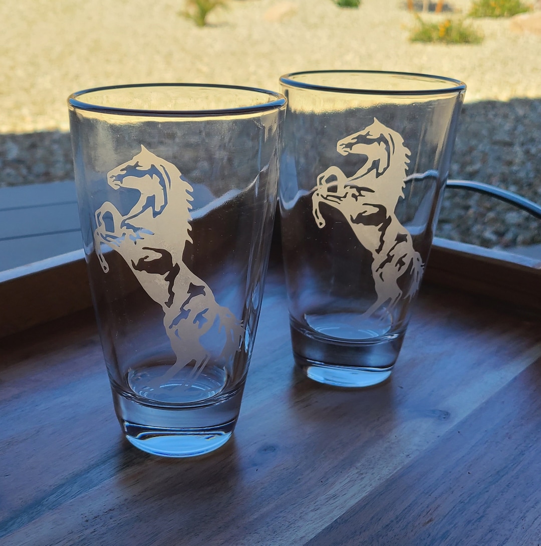 Etched Horse Glassware Beer Glass Set Southwest Glasses Etsy