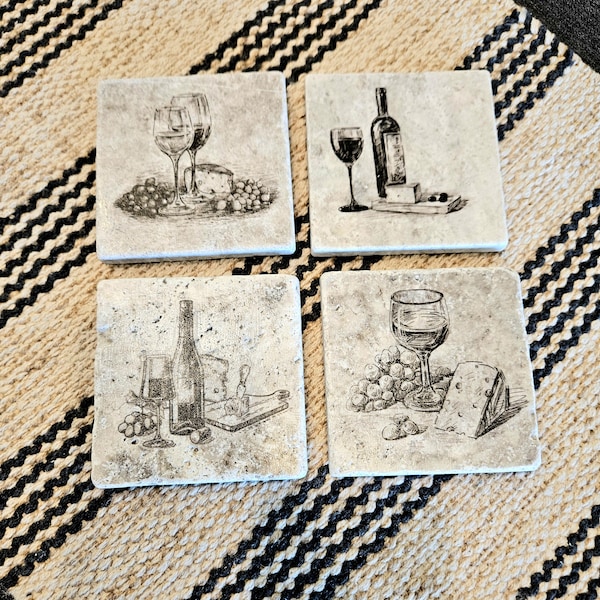 Travertine Wine Coasters: Wine Lover Gift, Home Decor