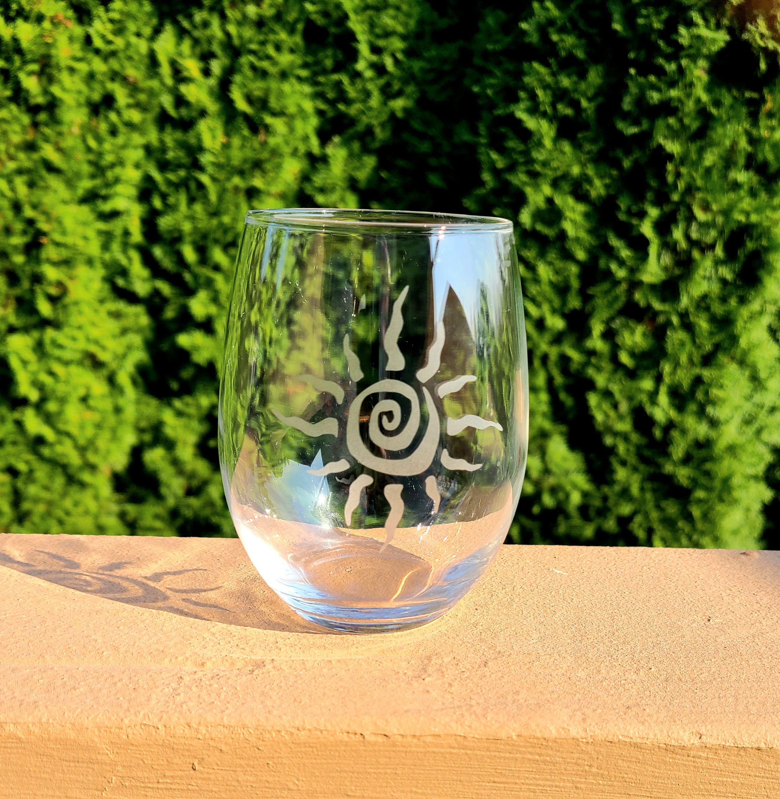 Etched Sun Wine Glass Southwest Glass Etched Wine Glass Etsy